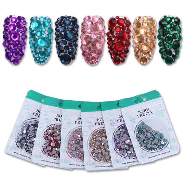 

born pretty nail rhinestone colorful flat bottom mixed size 1 bag 1000pcs decoration manicure nail art decorations 7 colors, Silver;gold