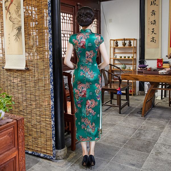 

new vintage print floral traditional chinese women dress satin ankle-length qipao lady mandarin collar slim cheongsam s-3xl, Red
