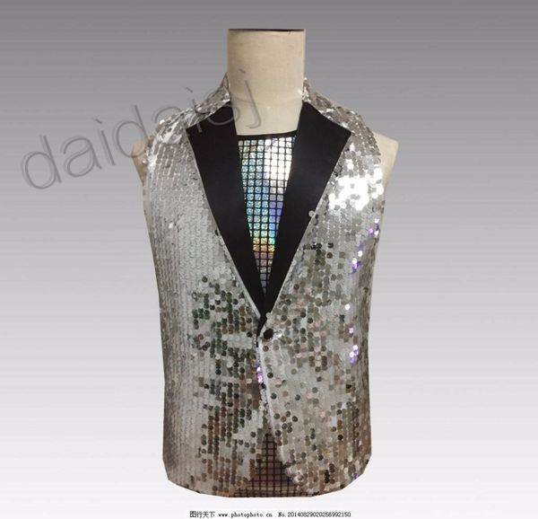 

2018 new men clothing fashion bigbang dj singer performing sequins vest coat the host plus size rock dance costumes s-6xl, Black;white