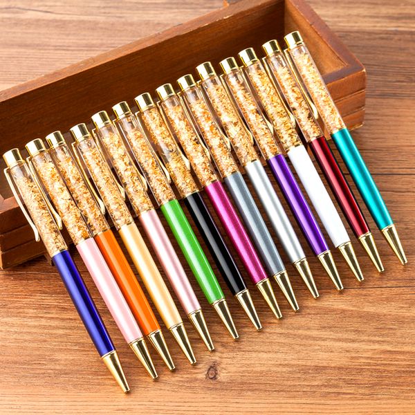 

100pcs creatively 1.0mm luxury ballpoint flow oil crystal gold foil metal copper colorful high-grade gold quicksand pen, Blue;orange