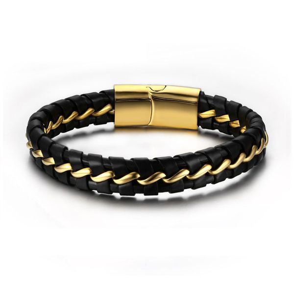 

fashion men jewelry braided black genuine leather bracelet men cool stainlees steel cuff bracelets & bangles jewelry, White