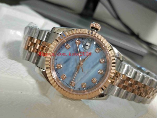 

excellent wristwatches 41mm 126331 18k rose gold blue diamond blue dial asia 2813 movement automatic mens watch watches, Slivery;brown