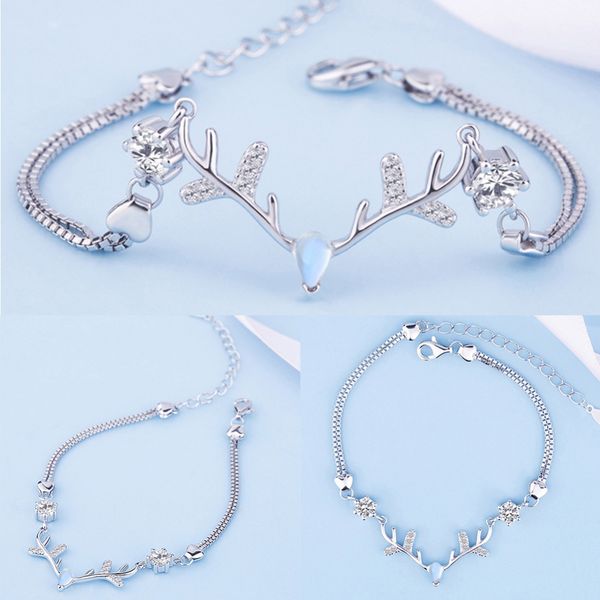 

new selling moonstone deer antler racelet bangles simple exquisite silver chain bracelet various festive gifts, White