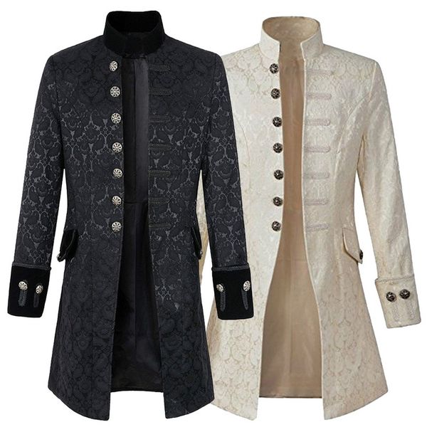 

nibesser fashion steampunk men long jacket long sleeve gothic jacket plus size 2018 autumn men coat with decorative button, Tan;black