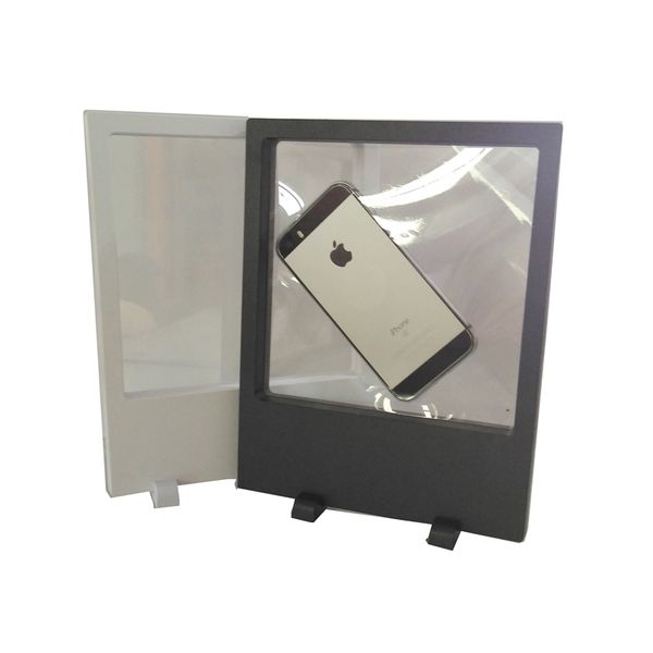 

10pcs big size transparent acrylic jewelry display box pet membrane phone picture necklace 3d suspension display stand 18*23cm, Black;white