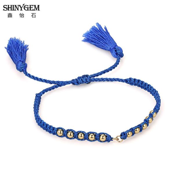 

shinygem gold round beads tassel bracelet 9 color handmade adjustable rope chain bracelet diy women charm bracelets accessories, Black