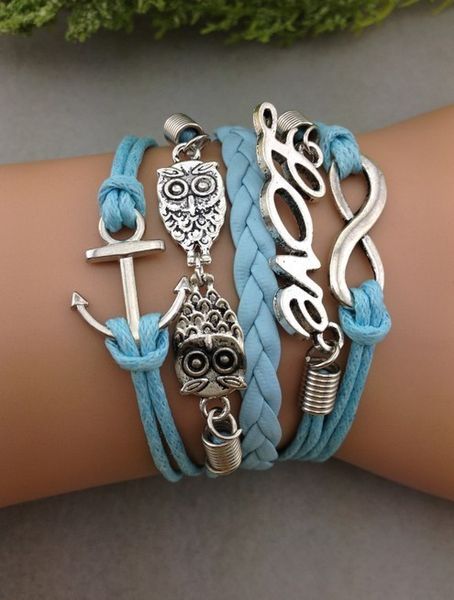 

1pcs infinity handmade bracelet.metal charm,wax cord,leather bracelet fashionable jewerlly bracelet 1182, Golden;silver