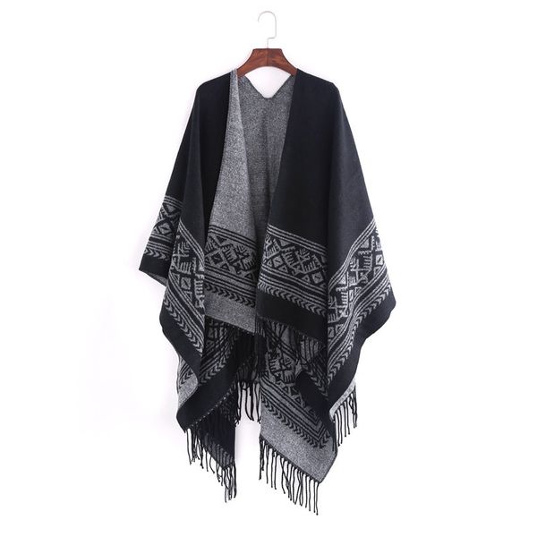 Großhandel Neue Art Und Weise Doppelte Seitliche Böhmische Poncho Schals Mit Der Quaste Frauen, Die Winter Warme Warme Kaschmirdecke Umhangschaldame Großhandel Neue Art Und Weise Doppelte Seitliche Böhmische Poncho Schals Mit Der Quaste Frauen, Die Winter Warme Warme Kaschmirdecke Umhangschaldame