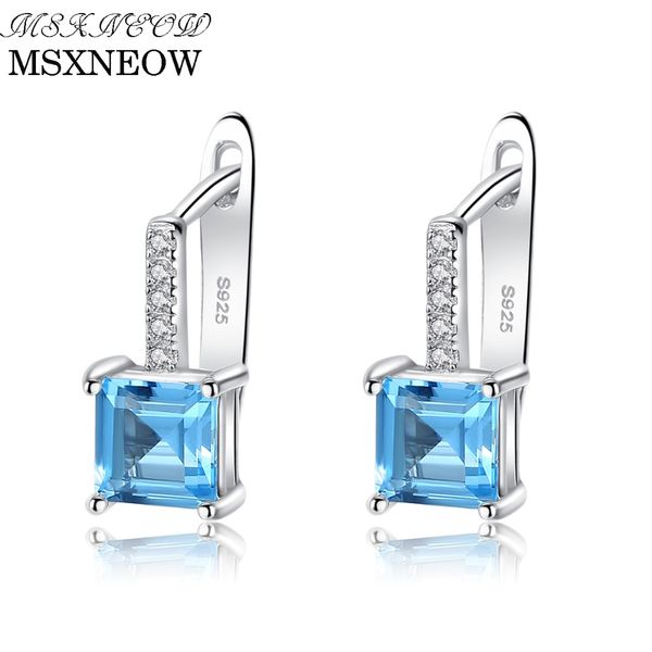 

msxneow sky blue z gemstone stud earrings for women solid 925 sterling silver fashion wholesale jewellery wedding giftse9108, Golden;silver