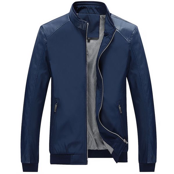 

5xl spring new men's pu patchwork jackets casual men's thin jackets solid slim male coats brand clothing,a724, Black;brown
