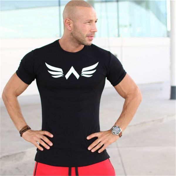 

shirt men's running sport fitness bodybuilding t-shirt cotton short sleeve gym sweatshirt men joggers tights t shirt sportswear, Black;blue
