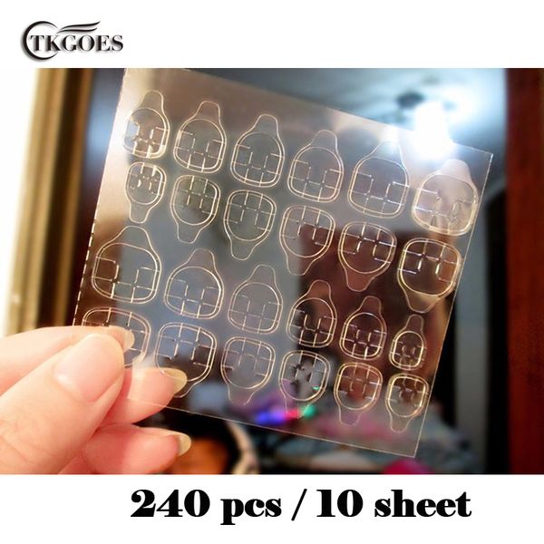 

tkgoes 5sheet/10 sheets/lot double-side glue sticker transparent flexible 240pcs fake nail tips adhesive nail glue, Black