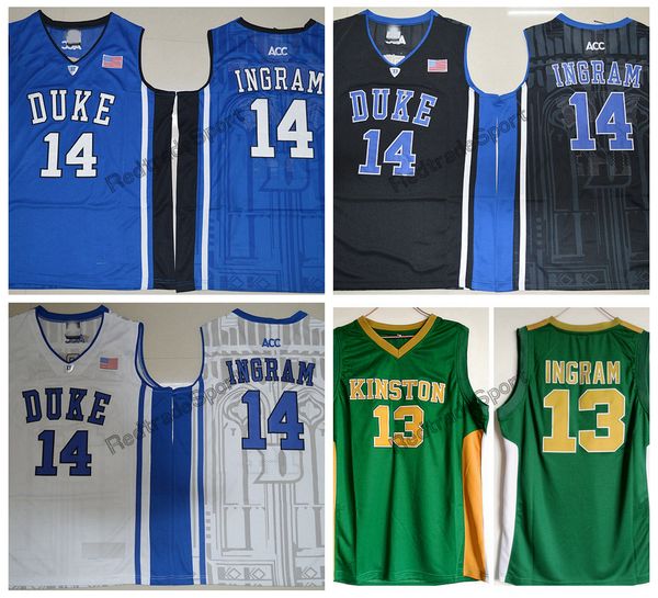 

mens duke blue devils brandon ingram college basketball jersey #14 brandon ingram 13 kinston high school stitched basketball shirts, Black