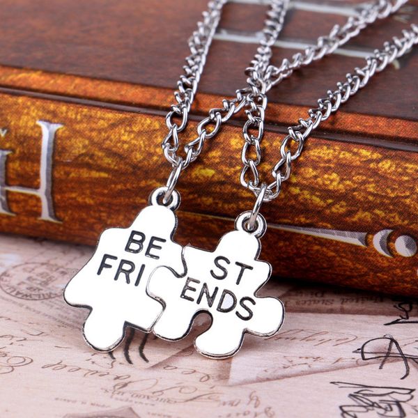 

2pcs/set fashion style friendship necklace silver friend puzzle necklace for women fine jewelry