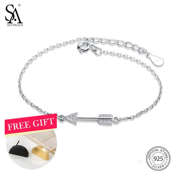 

sa silverage 925 sterling silver charm bracelets & bangles for women fine jewelry cupid arrow silver bangle bracelet pulseiras, Golden;silver