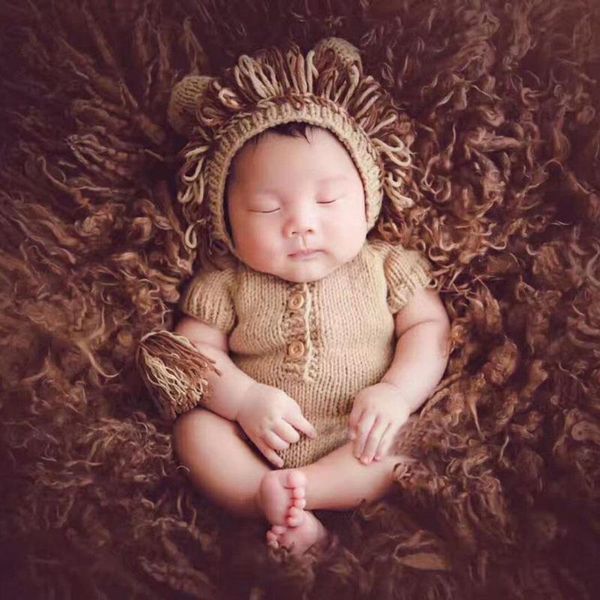 

lion shape newborn baby cute pgraphy props baby hand knitting sweater romper with hat kids taking p clothing accessaries, Yellow