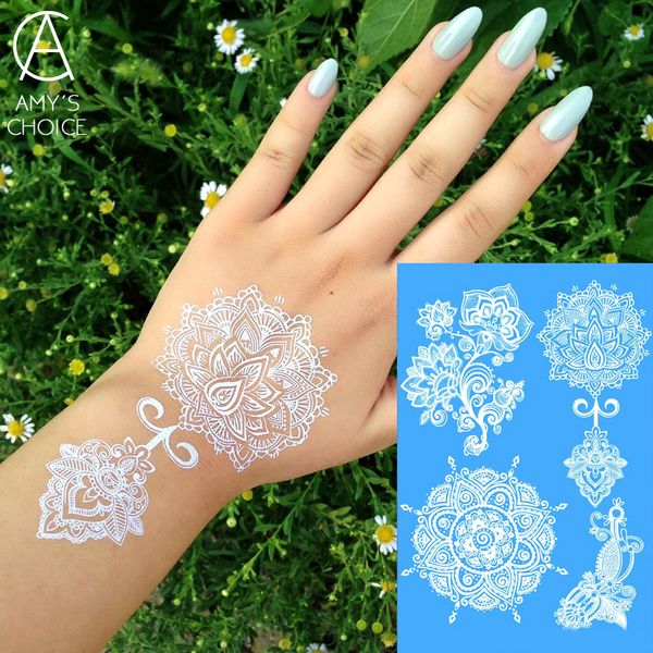 Acheter Tatouage Provisoire Blanc Argenté Argenté Imperméable Métallique Pour Le Modèle De Fleur Damour De Tatouage De Henné De Linde De 3445 Du
