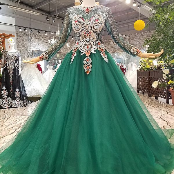 

2019 latest design cocktail party dresses shining colorful crystal sequins long tulle sleeve lace up back muslim elegant prom gowns, Black