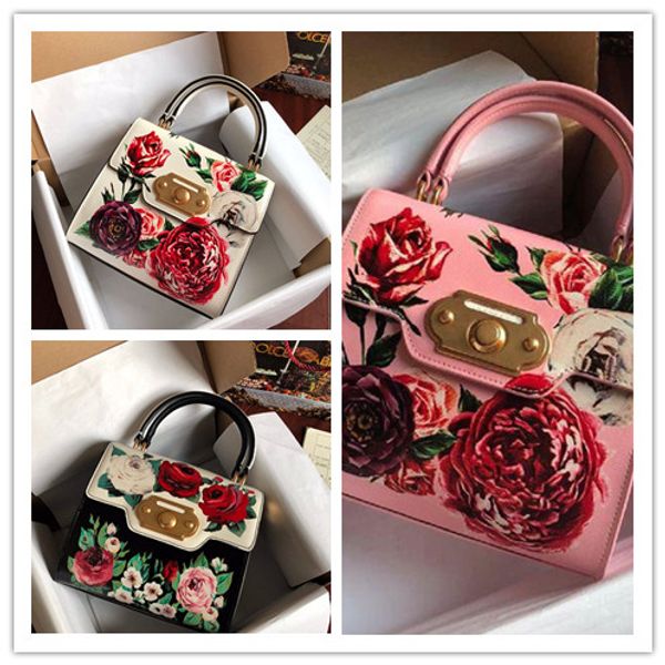 

Women de igner handbag famou luxury brand flower print houlder bag genuing leather fa hion tote genuine leather ethnic tyle bol o