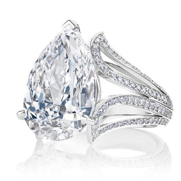 

2018 new inlaid water drop pear-shaped zircon ring for women creative shiny white zircon engagement jewelry wholesale anillos, Golden;silver