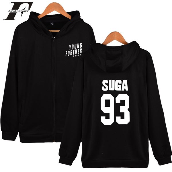 

hip hop bts kpop printed hoodie sweatshirt winter hoodies cotton felpe zipper hoodie streetwear style and bangtan boys 93 suga, Black