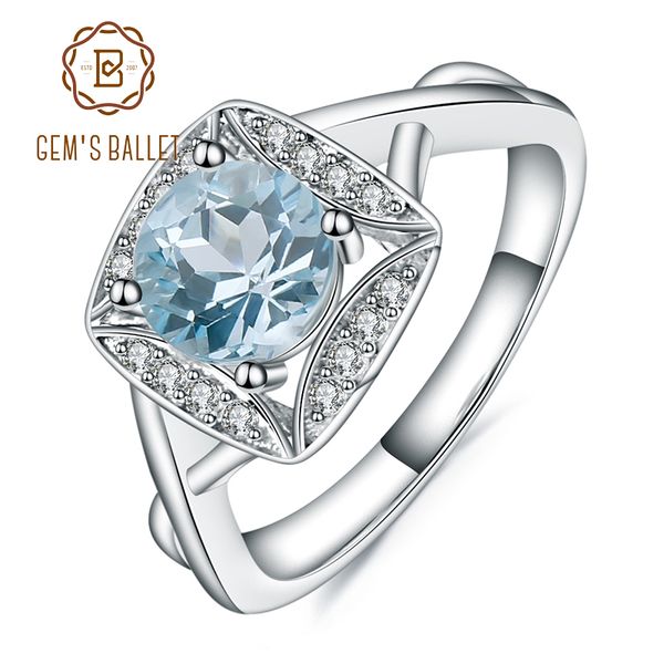 

gem's ballet real s925 sterling silver rings for women sky blue z ring gemstone cushion romantic gift engagement jewelry, Golden;silver