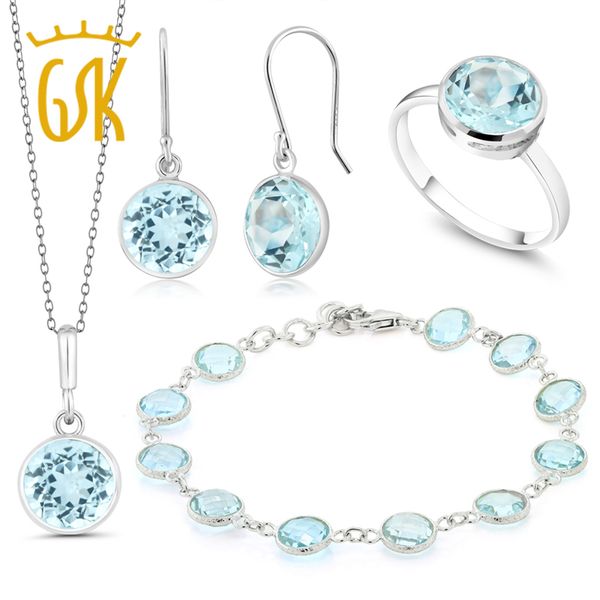

gemstoneking beautiful 37.5ctw 4 piece blue natural topaz jewelry set solid 925 sterling silver women jewelry (ring size 7, Black