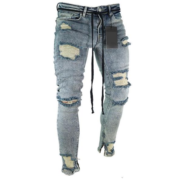 

destroyed jeans men washed blue pencil denim pants zipper leg ripped jeans plus size wholesale ing