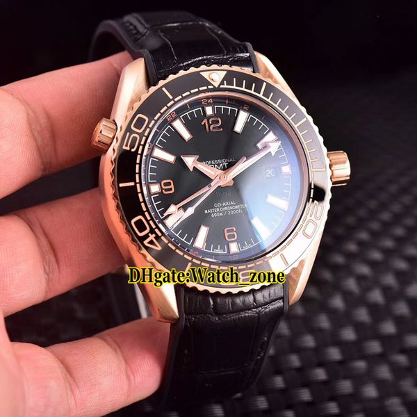 

planet ocean 600m gmt 215.63.46.22.01.001 black dial japan miyota automatic mens watch rose gold case ceramic bezel leather strap watches, Slivery;brown