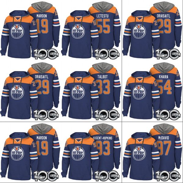 

Edmonton Oilers Hoodie 100th Patch 97 Connor McDavid 19 Patrick Maroon 33 Cam Talbot 29 Leon Draisaitl 93 Ryan Nugent-Hopkins Hockey Jerseys