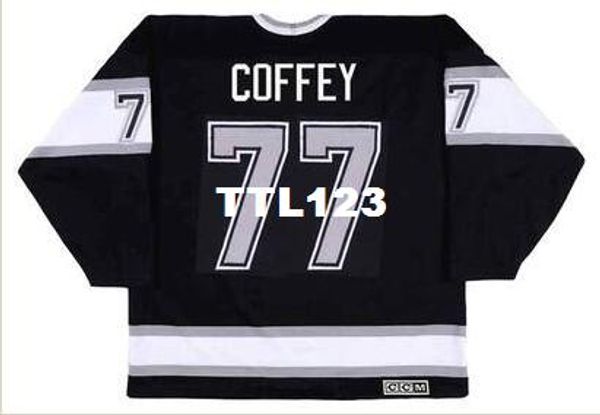

men #77 paul coffey los angeles kings 1992 ccm vintage away home hockey jersey or custom any name or number retro jersey, Black;red