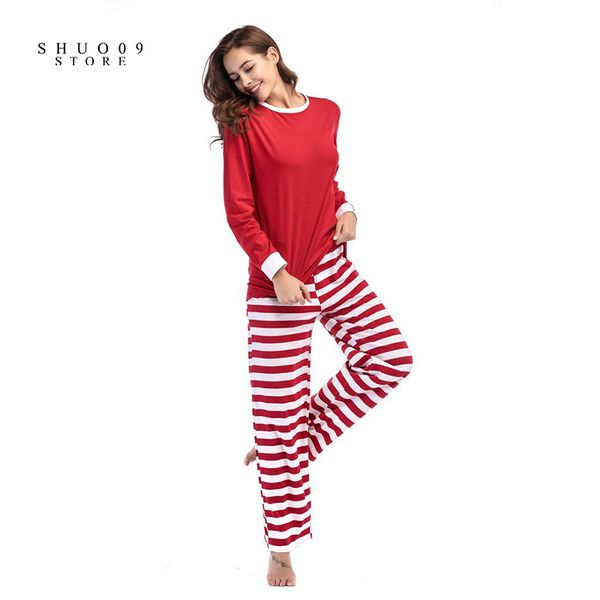 

2018 new fashion women casual stripes home clothes comfortable suit pyjamas long sleeve cotton pyjamas set, Black;red