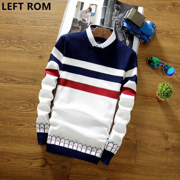 

left rom 2018 autumn fashion sweater hedging sweater slim men's cotton shirt collar jacket casual striped printing circle coat, White;black