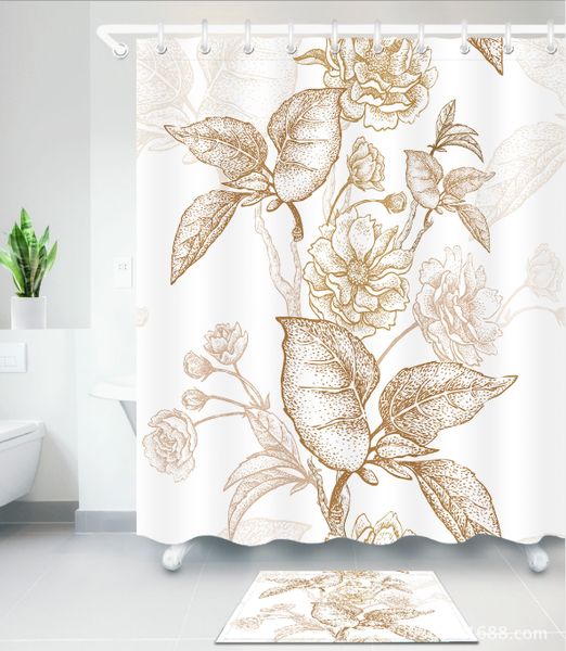 

3d polyester fabric simple style shower curtains with 12 hooks for bathroom decor modern bath waterproof curtain floor mats sets