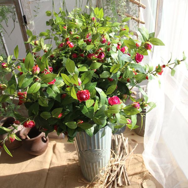 

factory wholesale flower long branches camellia wedding holding flowers artificial plant wall fake flower for home decoration