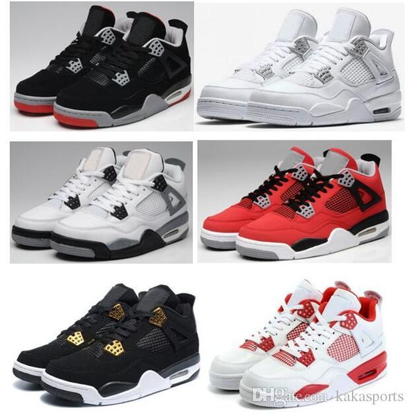 

new 4s white cement pure money basketball shoes men women bred royalty game royal sports sneakers box