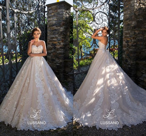 

romantic flora lace appliqued wedding dresses backless sweetheart a line vestidos de novia bridal gowns formal with corset back, White