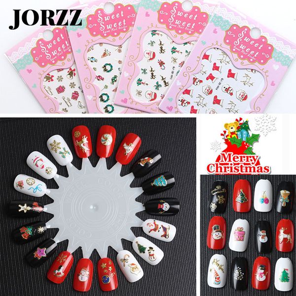 

24 pcs bronzing nail sticker art tattoo merry christmas 3d designs nail decals santa claus snowman full wraps designs decals, Black