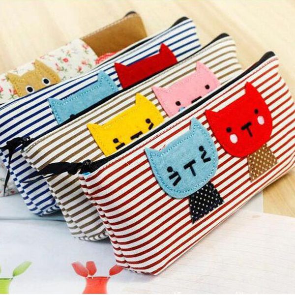 

16pcs/lot new lovely cartoon animal stripe pencil bag/canvas pencil case/pen holder bag/pouch office school supplies gt331