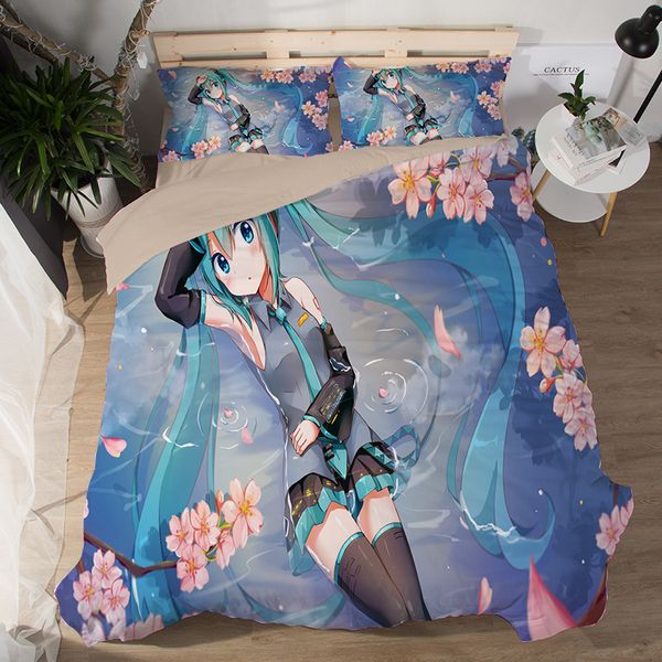 

anime cartoon hatsune miku quilt cover soft printed bedding set with pillow cases bed sheet flower girls twin duvet cover sets