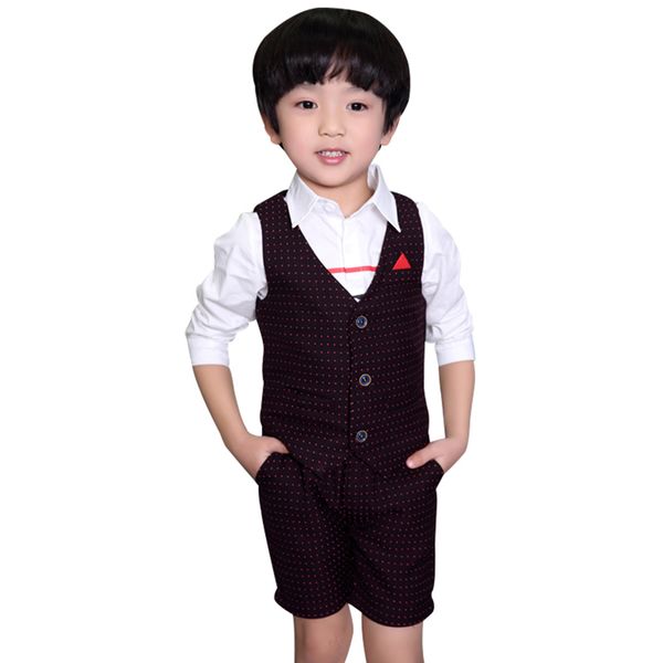 

2pcs kids boys wedding suits children birthday prom party suit 2-10y toddler summer vest shorts sets formal costume, White