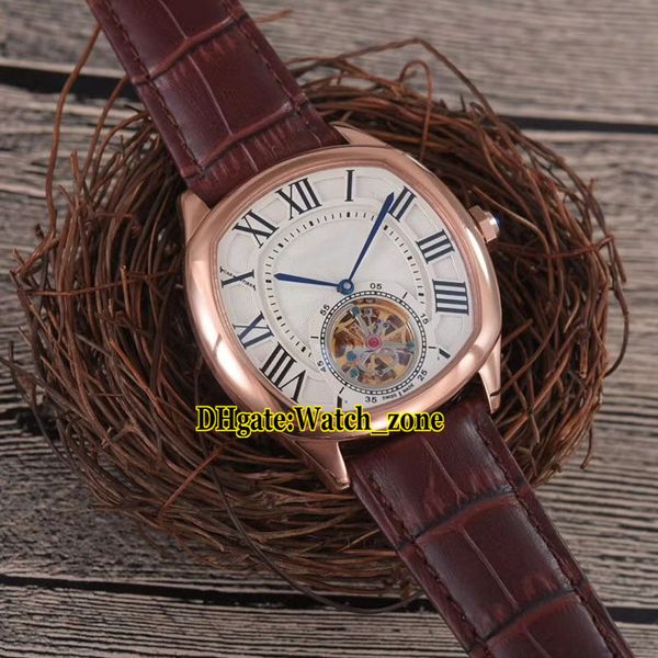 

new driver de 40mm white dial w4100013 tourbillon automatic mens watch rose gold case leather strap gents watches, Slivery;brown