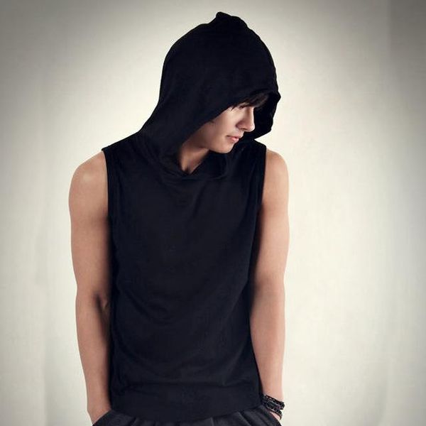 

2018 new men bodybuilding fitness sleeveless vest cotton hooded tank men golds sweatshirt hoodies solid singlets, White;black