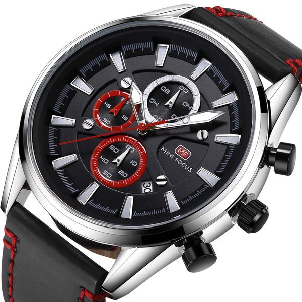 

bofute male watches sports watch quartz movement calendar luminous waterproof genuine leather strap 0083g, Slivery;brown