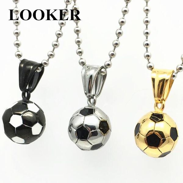 

looker sporty necklace football pendant with chain stainless steel soccer necklace gold color men/women sport ball jewelry, Silver