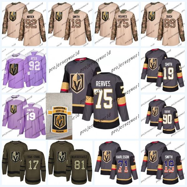 

75 Ryan Reaves Vegas Golden Knights 61 Mark Stone 19 Reilly Smith 92 Tomas Nosek Fights Cancer Veterans Day USA Flag Hockey Jersey
