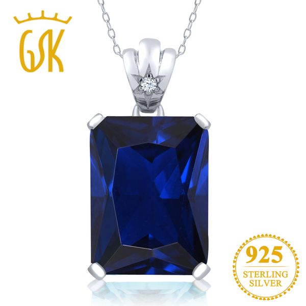 

gemstoneking 17.55 ct octagon blue simulated sapphire pendant necklace 925 sterling silver fine jewelry for women
