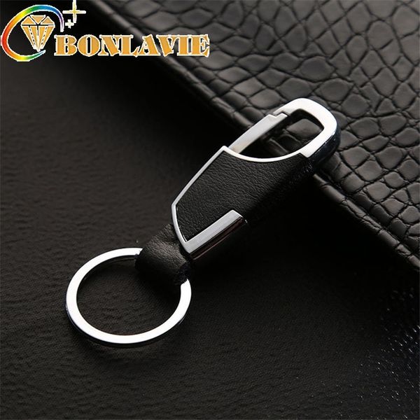 

high-grade black leather car keychain classic business men's metal key chain keyring advertising gift wholesale, Silver