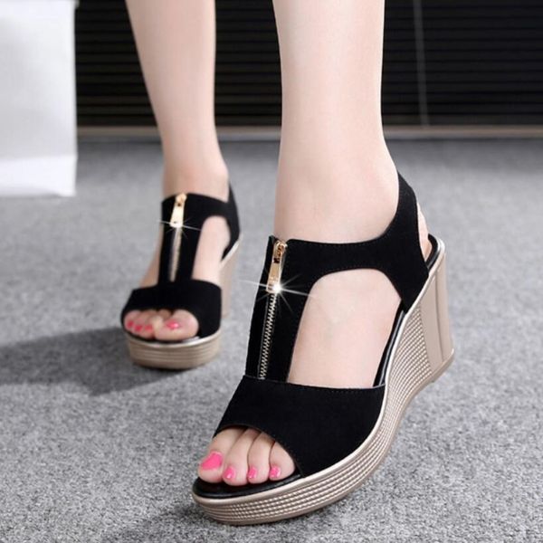 

2018 women sandals summer platform sandals high heels sandal shoes women ladies sandal heels wedge sandalia plataforma, Black