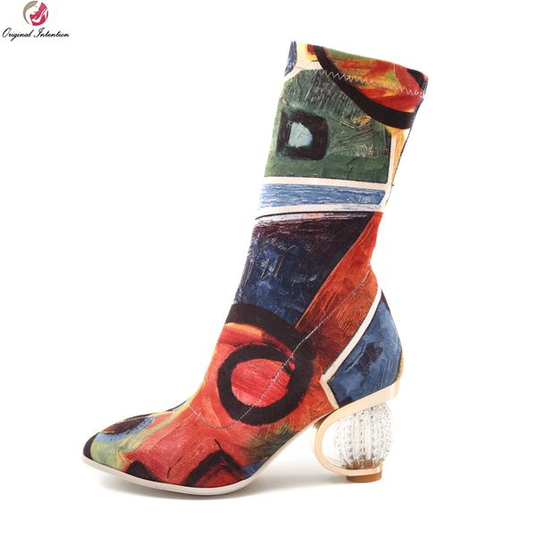 

original intention women mid-calf boots spring/autumn strange style heels boots gray multicolors shoes woman us size 4-10.5, Black